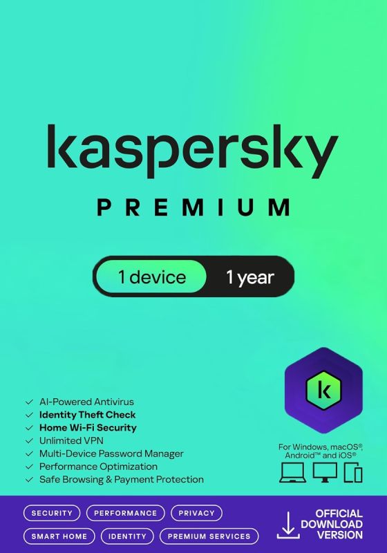 Kaspersky Premium Total Security 2026 - 1 Enhed - 1 År PC, Mac, iOS, Android