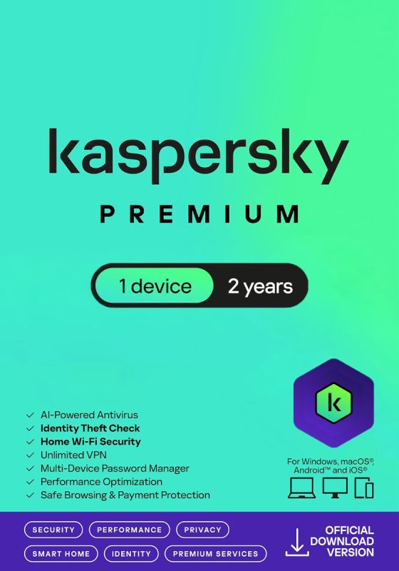 Kaspersky Premium Total Security 2026 - 1 Enhed - 2 Års PC, Mac, iOS, Android