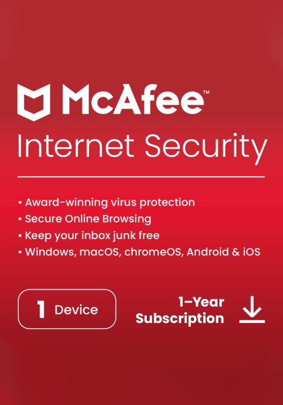 McAfee Internet Security 2026 Antivirus - 1 Device - 1 Year PC, Mac, iOS, Android