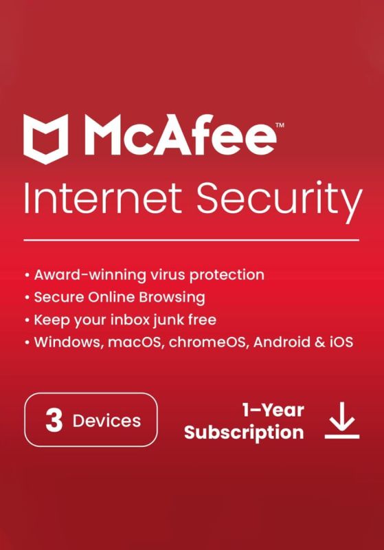 McAfee Internet Security 2026 Antivirus - 3 Devices - 1 Year PC, Mac, iOS, Android