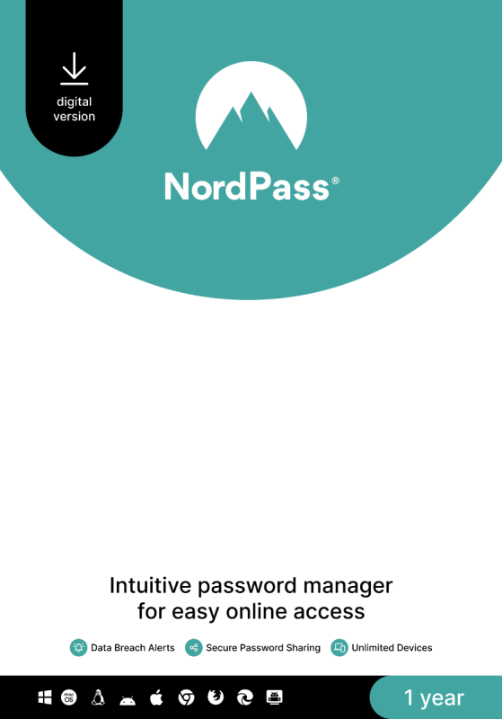 NordPass - 10 Devices - 1 Year PC, Mac, Linux, iOS, Android