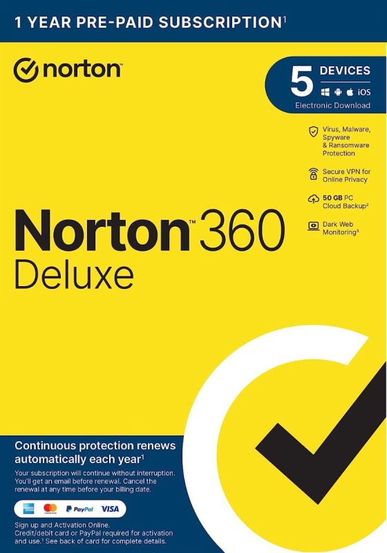 Norton 360 DELUXE 2026 - Brak Subskrypcji - 5 Urządzenies - 1 Rok PC, Mac, iOS, Android