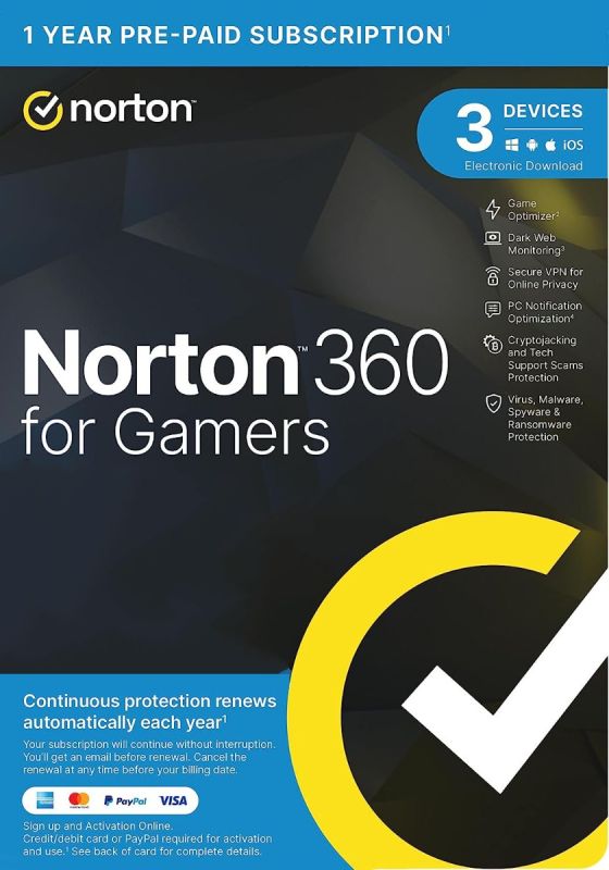 Norton 360 for Gamers 2026 - 3 Urządzenies - 1 Rok PC, Mac, iOS, Android