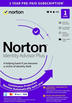 Norton Identity Advisor Plus - 1 User - 1 Year PC, Mac, iOS, Android