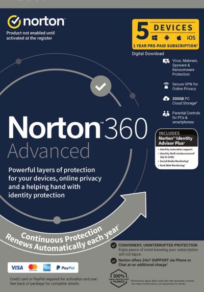 Norton 360 Advanced PC, Mac, iOS, Android