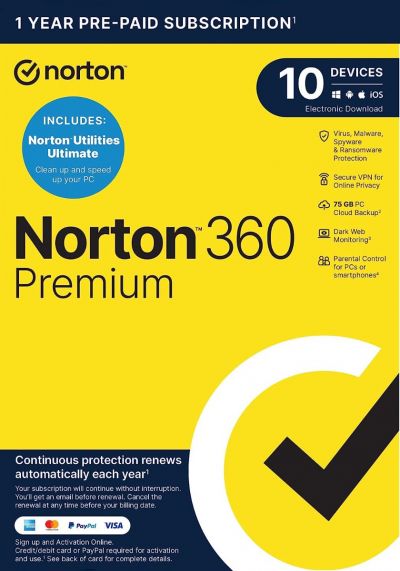 Norton 360 PREMIUM + Utilities Ultimate 2024 - 10 Devices - 1 Year
