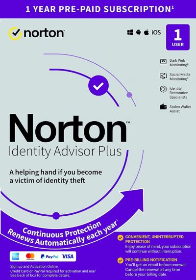 Norton Identity Advisor Plus - 1 User - 1 Year PC, Mac, iOS, Android