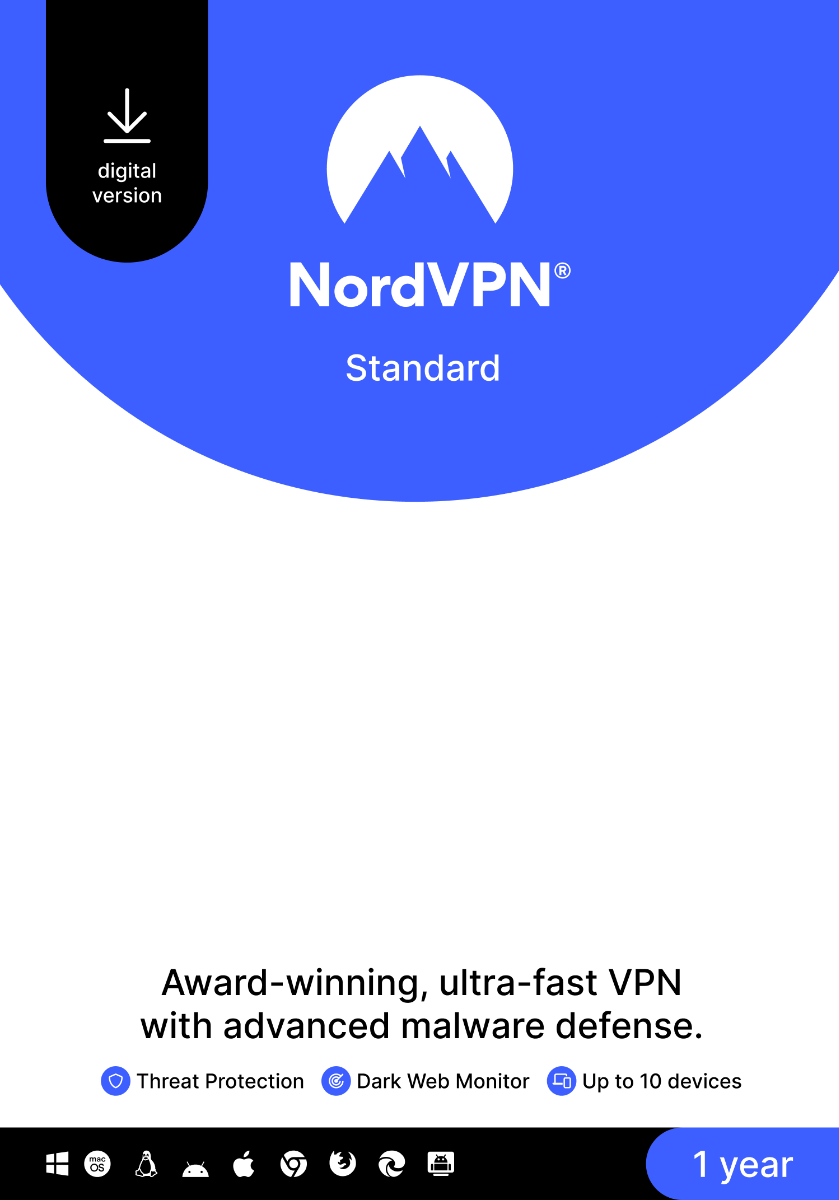 Kjøp NordVPN Standard - 10 Enhets - 1 År PC, Mac, Linux, iOS, Android ...