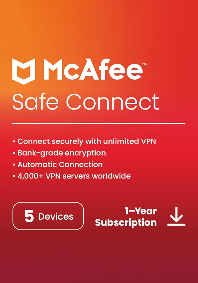 Buy McAfee Safe Connect Premium - 5 Devices - 1 Year PC, iOS, Android ...